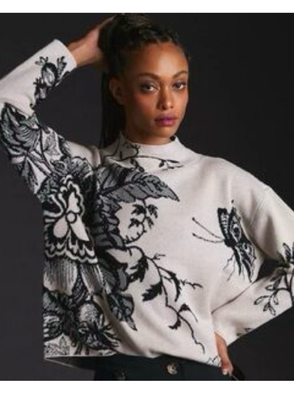 Maeve Cream Floral-Print Sweater Size M